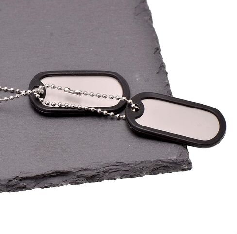 Paialco Stainless Steel Military Dog Tags Necklace Bead Chain 27", Black Silceners in Saudi Arabia