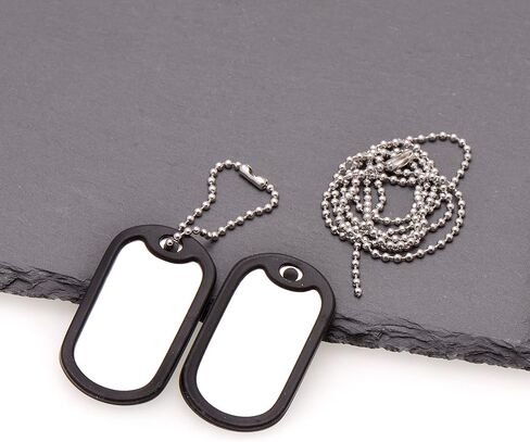 Paialco Stainless Steel Military Dog Tags Necklace Bead Chain 27", Black Silceners in Saudi Arabia