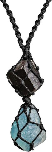 Raw Black Tourmaline and Ocean Flourite Necklace – Handmade Macramé Crystal Pendant for Spiritual & Grounding, everyday energy Gift for Men, Women in Saudi Arabia