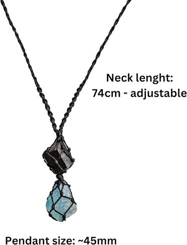 Raw Black Tourmaline and Ocean Flourite Necklace – Handmade Macramé Crystal Pendant for Spiritual & Grounding, everyday energy Gift for Men, Women in Saudi Arabia