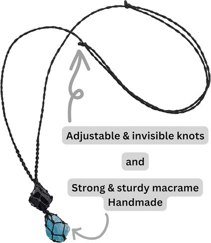 Raw Black Tourmaline and Ocean Flourite Necklace – Handmade Macramé Crystal Pendant for Spiritual & Grounding, everyday energy Gift for Men, Women in Saudi Arabia