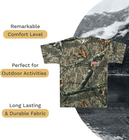 Mens Camo Shirts, Camouflage T-Shirt Hunting, Embroidered USA Flag Design, Authentic Realtree and Mossy Oak Design in Saudi Arabia
