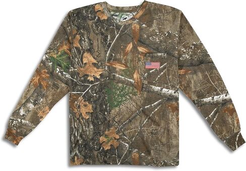 Mens Camo Shirts, Camouflage T-Shirt Hunting, Embroidered USA Flag Design, Authentic Realtree and Mossy Oak Design in Kuwait