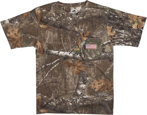 Mens Camo Shirts, Camouflage T-Shirt Hunting, Embroidered USA Flag Design, Authentic Realtree and Mossy Oak Design in Saudi Arabia