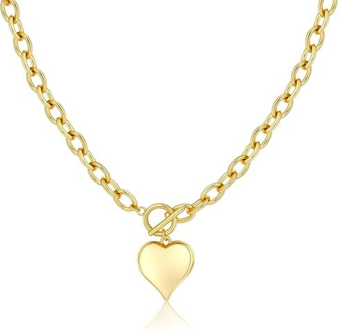 18K Gold Plated Necklace for Women, Heart Pendant Necklace Chunky Paperclip Choker Necklace for Gifts on Birthday Holidays Jewelry for Women in Kuwait