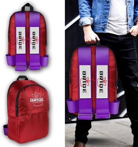 W-POWER JDM Bride Recaro Racing Laptop Travel Backpack Carbon Fiber Style with Adjustable Harness Straps (Red Bride - Purple Strap) in Saudi Arabia