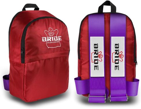 W-POWER JDM Bride Recaro Racing Laptop Travel Backpack Carbon Fiber Style with Adjustable Harness Straps (Red Bride - Purple Strap) in Kuwait