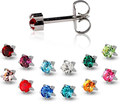 مجموعة أقراط كافلون المتنوعة - مطلية بالذهب عيار 24 قيراط / ترصيع من الفولاذ المقاوم للصدأ 3 مم / 4 مم / 5 مم | مجموعة هدايا مجوهرات شهر الميلاد الكاملة | أقراط مضادة للحساسية للأذنين الحساسة | حزمة من 12 in Kuwait