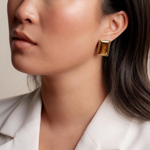Gold Rectangle Statement Earrings – Modern Lightweight Fashion Jewelry for Women in Kuwait