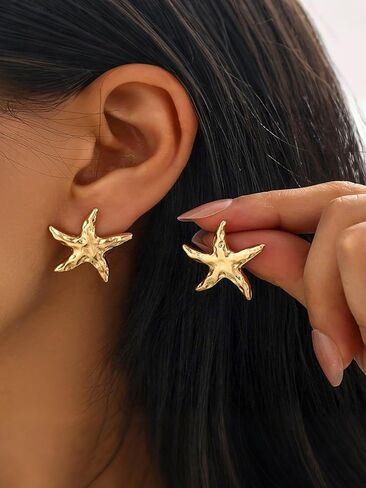 Gold Starfish Earrings for Women Boho Summer Beach Ocean Starfish Earring Vintage Statement SeaShell Studs Trendy Chunky Earrings Beachy Vacation Outfits Accessories Jewelry in Saudi Arabia