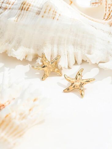 Gold Starfish Earrings for Women Boho Summer Beach Ocean Starfish Earring Vintage Statement SeaShell Studs Trendy Chunky Earrings Beachy Vacation Outfits Accessories Jewelry in Saudi Arabia
