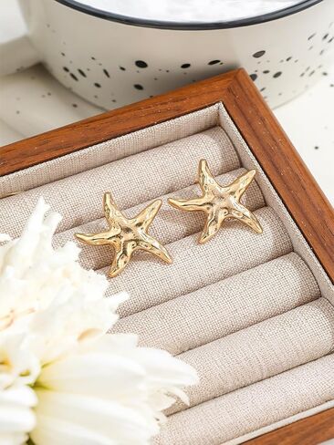 Gold Starfish Earrings for Women Boho Summer Beach Ocean Starfish Earring Vintage Statement SeaShell Studs Trendy Chunky Earrings Beachy Vacation Outfits Accessories Jewelry in Saudi Arabia