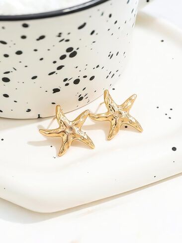 Gold Starfish Earrings for Women Boho Summer Beach Ocean Starfish Earring Vintage Statement SeaShell Studs Trendy Chunky Earrings Beachy Vacation Outfits Accessories Jewelry in Saudi Arabia