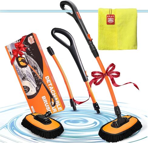 Car Wash Brush, Car Duster Exterior Scratch Free 180°Adjustable,Truck Cleaning Supplies with Ergonomic 15°Curved Extentable Pole Handle, Car Washing Equipment - Orange in Kuwait