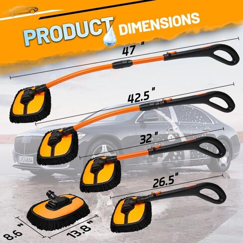 Car Wash Brush, Car Duster Exterior Scratch Free 180°Adjustable,Truck Cleaning Supplies with Ergonomic 15°Curved Extentable Pole Handle, Car Washing Equipment - Orange in Kuwait