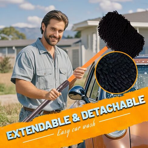 Car Wash Brush, Car Duster Exterior Scratch Free 180°Adjustable,Truck Cleaning Supplies with Ergonomic 15°Curved Extentable Pole Handle, Car Washing Equipment - Orange in Kuwait