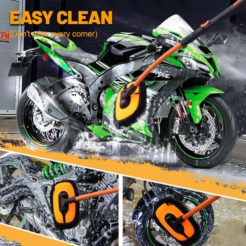 Car Wash Brush, Car Duster Exterior Scratch Free 180°Adjustable,Truck Cleaning Supplies with Ergonomic 15°Curved Extentable Pole Handle, Car Washing Equipment - Orange in Kuwait