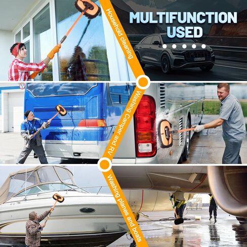 Car Wash Brush, Car Duster Exterior Scratch Free 180°Adjustable,Truck Cleaning Supplies with Ergonomic 15°Curved Extentable Pole Handle, Car Washing Equipment - Orange in Kuwait