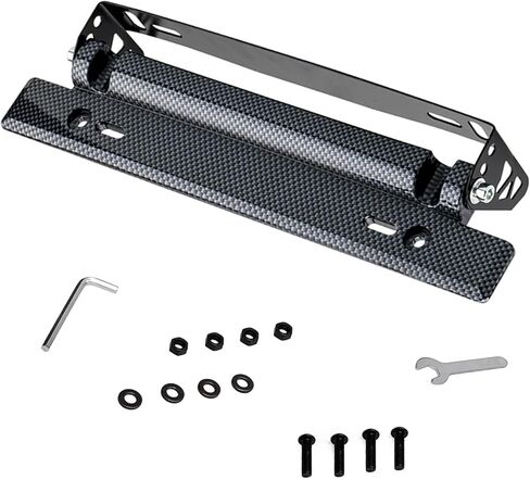 حامل لوحة الترخيص الأمامي للسيارة، حامل حامل لوحة ترخيص قابل للتعديل، دعامة لوحة ترخيص من الفولاذ المقاوم للصدأ قابلة للطي، ملحق تعديل نمط السباق بنفسك (ألياف الكربون) in Kuwait