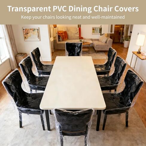 6 Pack Plastic Dining Chair Covers with Backrest, Heavy Duty Clear PVC Seat Protectors, Waterproof Slipcovers for Cat Scratch, Pet Paws, Hair, Dust & Spills (Fits 16-23") in Kuwait