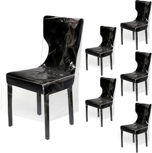 6 Pack Plastic Dining Chair Covers with Backrest, Heavy Duty Clear PVC Seat Protectors, Waterproof Slipcovers for Cat Scratch, Pet Paws, Hair, Dust & Spills (Fits 16-23") in Kuwait
