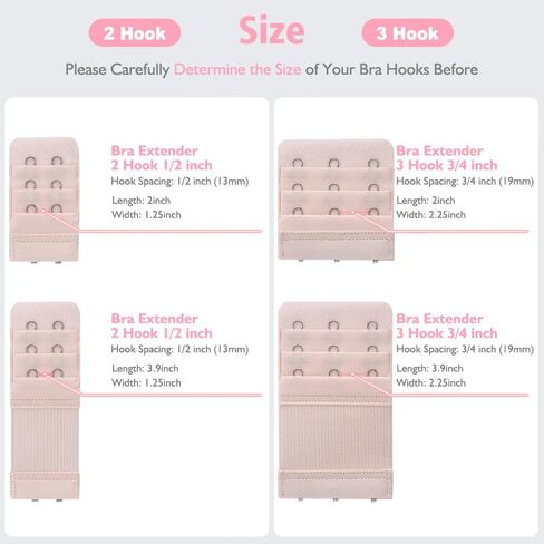 Anydzz 6Pcs Comfortable Bra Extender, Bra Extension with Storage Case, Soft and Elastic Bra Closure Extension for all Common Bra Models, Black, White or Beige, 2/4 Hook 3 Rows to Choose in Kuwait