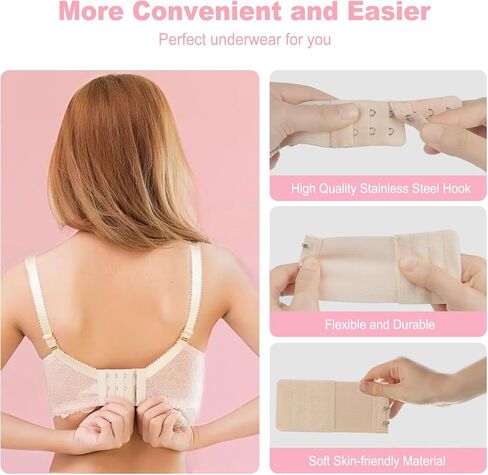 Anydzz 6Pcs Comfortable Bra Extender, Bra Extension with Storage Case, Soft and Elastic Bra Closure Extension for all Common Bra Models, Black, White or Beige, 2/4 Hook 3 Rows to Choose in Kuwait