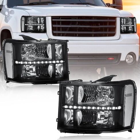 LED Headlights for 2007-2013 GMC Sierra 1500 2500HD 3500HD Front Lights Replace Clear Reflector Black Housing in Kuwait