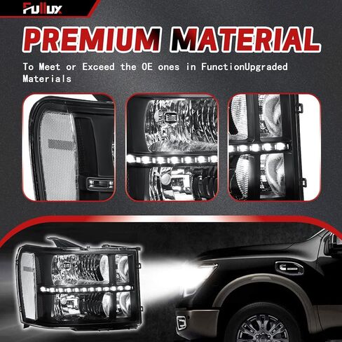 LED Headlights for 2007-2013 GMC Sierra 1500 2500HD 3500HD Front Lights Replace Clear Reflector Black Housing in Kuwait