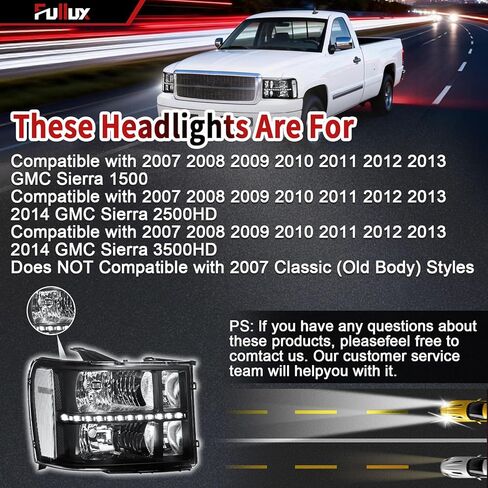 LED Headlights for 2007-2013 GMC Sierra 1500 2500HD 3500HD Front Lights Replace Clear Reflector Black Housing in Kuwait