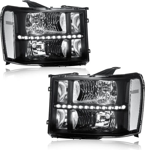 LED Headlights for 2007-2013 GMC Sierra 1500 2500HD 3500HD Front Lights Replace Clear Reflector Black Housing in Kuwait