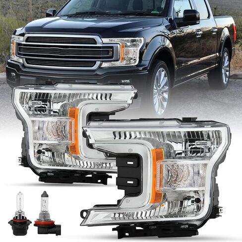 مجموعة مصابيح أمامية SOCKIR [نوع الهالوجين] مناسبة لـ 2018-2020 Ford F150 OE Style كشافات بديلة لجانب الركاب والسائق in Kuwait