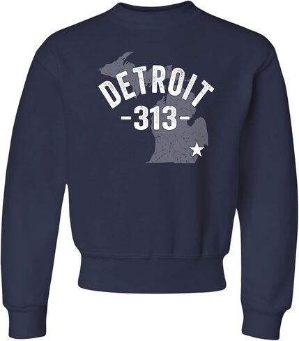 Go All Out Detroit Michigan 313 Area Code Mens Youth Sweatshirt Crewneck in Kuwait