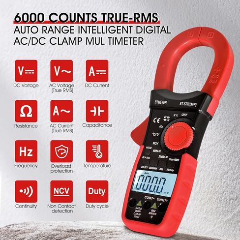 BTMETER Digital Clamp Meter Multimeter, 6000 Counts Bluetooth Multimeter, 2000A AC/DC Amp Tester, Measures Voltage, Ohms, Capacitance, Frequency, Temperature, NCV with Data Logging 570Y-APP in Saudi Arabia