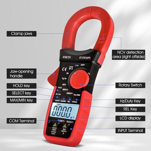 BTMETER Digital Clamp Meter Multimeter, 6000 Counts Bluetooth Multimeter, 2000A AC/DC Amp Tester, Measures Voltage, Ohms, Capacitance, Frequency, Temperature, NCV with Data Logging 570Y-APP in Saudi Arabia