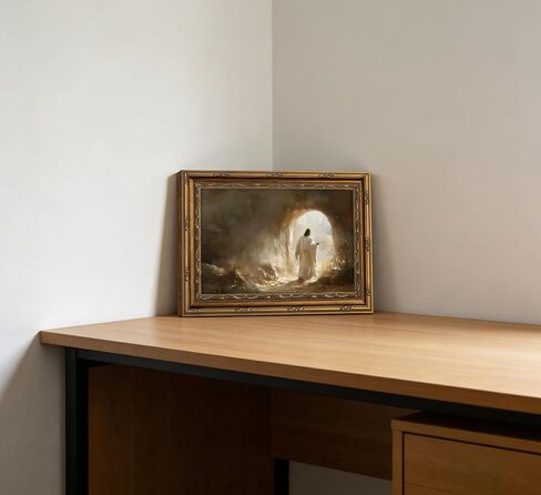 Vintage Gold Framed Jesus Wall Art Easter Jesus Leaves the Tomb Canvas Painting Picture Wall Decor Christain Religious Resurrected Savior Poster Print Artwork for Church Prayer Room Bedroom in Saudi Arabia