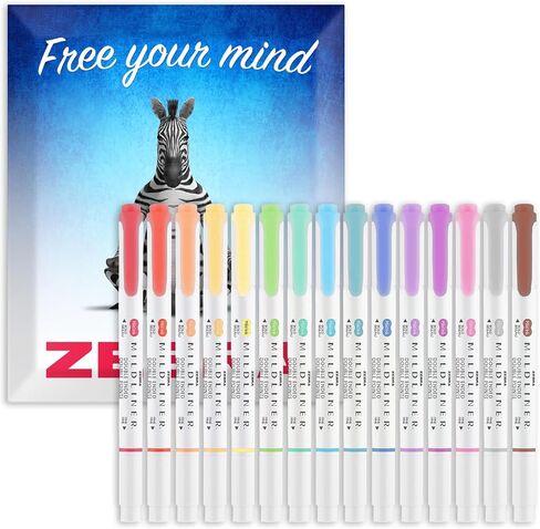 أقلام هايلايتر ذات طرفين من قلم Zebra Mildliner - أقلام تحديد ذات طرفين عريضة ورفيعة - مجموعة من الألوان في عبوة هدايا مغلف - حبر خالٍ من الأحماض وغير سام (15 عبوة) in Saudi Arabia