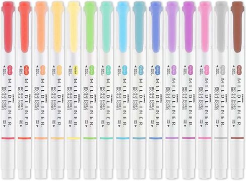 أقلام هايلايتر ذات طرفين من قلم Zebra Mildliner - أقلام تحديد ذات طرفين عريضة ورفيعة - مجموعة من الألوان في عبوة هدايا مغلف - حبر خالٍ من الأحماض وغير سام (15 عبوة) in Saudi Arabia