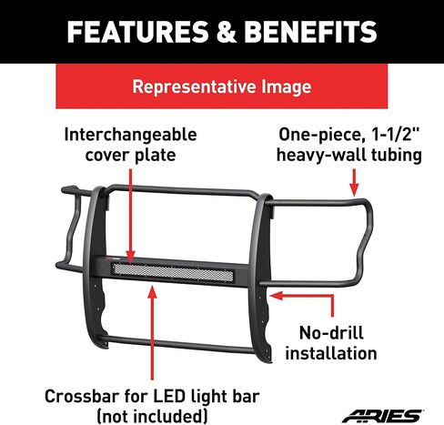 ARIES P3067 Pro Series واقي شبكة فولاذي أسود، بدون مثقاب، اختر Ford F-250، F-350، F-450، F-550 Super Duty in Kuwait