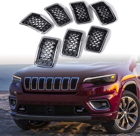 Compatible for 2019 2020 2021 Jeep Cherokee Matte Black Honeycomb Mesh Grille Insert + Chrome Trim Ring in Kuwait