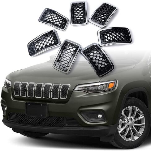 Compatible for 2019 2020 2021 Jeep Cherokee Matte Black Honeycomb Mesh Grille Insert + Chrome Trim Ring in Kuwait