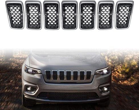 Compatible for 2019 2020 2021 Jeep Cherokee Matte Black Honeycomb Mesh Grille Insert + Chrome Trim Ring in Kuwait