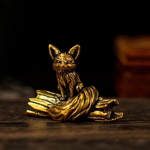 CHOVY 100% Solid Brass Long Tail Fox Sculpture | Handcrafted Collectible Figurine | Vintage Desk Decor for Home Office, Bookshelf & Cabinets | Animal Statue Art Gift in Saudi Arabia
