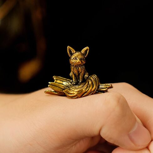 CHOVY 100% Solid Brass Long Tail Fox Sculpture | Handcrafted Collectible Figurine | Vintage Desk Decor for Home Office, Bookshelf & Cabinets | Animal Statue Art Gift in Saudi Arabia