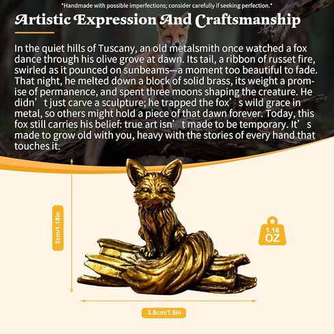 CHOVY 100% Solid Brass Long Tail Fox Sculpture | Handcrafted Collectible Figurine | Vintage Desk Decor for Home Office, Bookshelf & Cabinets | Animal Statue Art Gift in Saudi Arabia