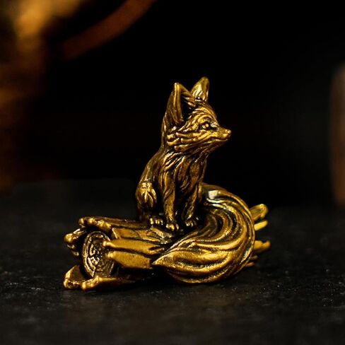 CHOVY 100% Solid Brass Long Tail Fox Sculpture | Handcrafted Collectible Figurine | Vintage Desk Decor for Home Office, Bookshelf & Cabinets | Animal Statue Art Gift in Saudi Arabia