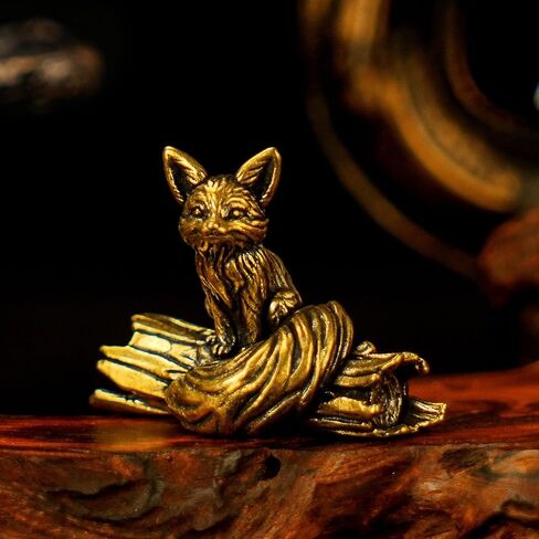CHOVY 100% Solid Brass Long Tail Fox Sculpture | Handcrafted Collectible Figurine | Vintage Desk Decor for Home Office, Bookshelf & Cabinets | Animal Statue Art Gift in Saudi Arabia