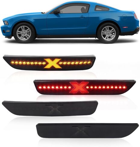 مصابيح LED للعدسات المدخنة الجانبية لسيارة Ford Mustang 2010-2014، مصابيح عاكسة للعلامات الجانبية للحاجز الأمامي والخلفي مع شعاع ضوء XStyle [في انتظار براءة اختراع]، مصابيح مصد جانبية، 4 قطع in Kuwait