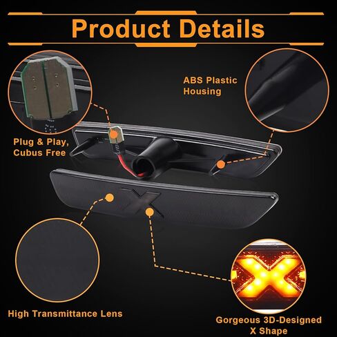 مصابيح LED للعدسات المدخنة الجانبية لسيارة Ford Mustang 2010-2014، مصابيح عاكسة للعلامات الجانبية للحاجز الأمامي والخلفي مع شعاع ضوء XStyle [في انتظار براءة اختراع]، مصابيح مصد جانبية، 4 قطع in Kuwait