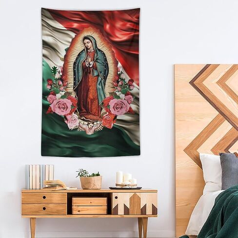 HYBIYING Wall Tapestry Our Lady of Guadalupe Virgin Mary with Mexican Flag Wall Hanging Art Decor For Bedroom Living Room Dorm Home Party 40"X60" in Saudi Arabia